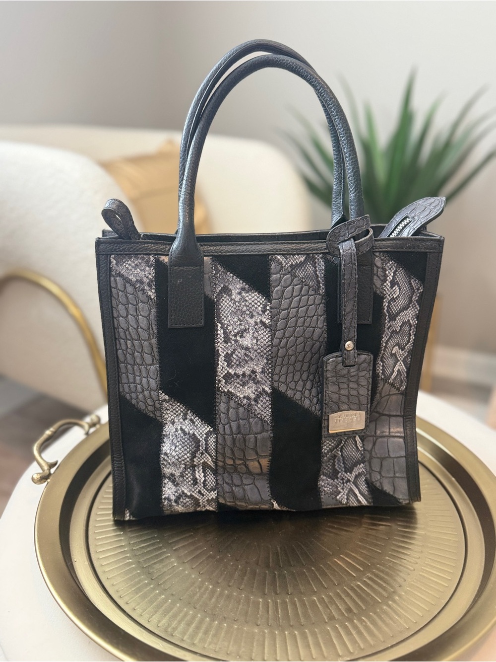 Claudia Firenze Genuine Leather  Snake-Print Tote Bag by (Unknown)